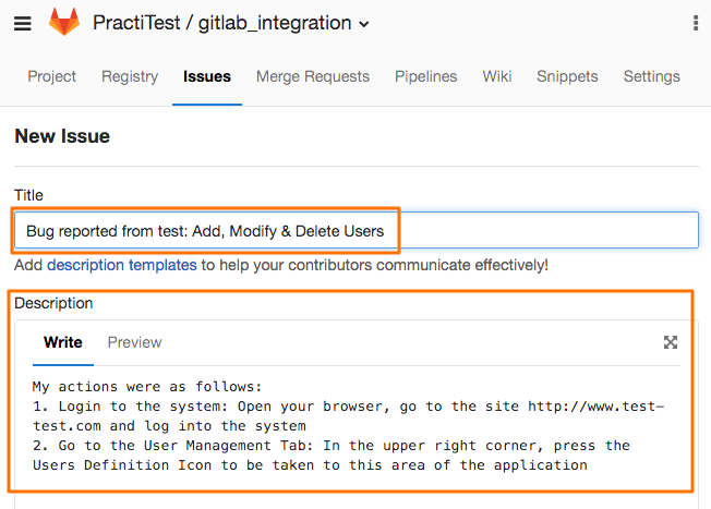 gitlab integration reporting an issue