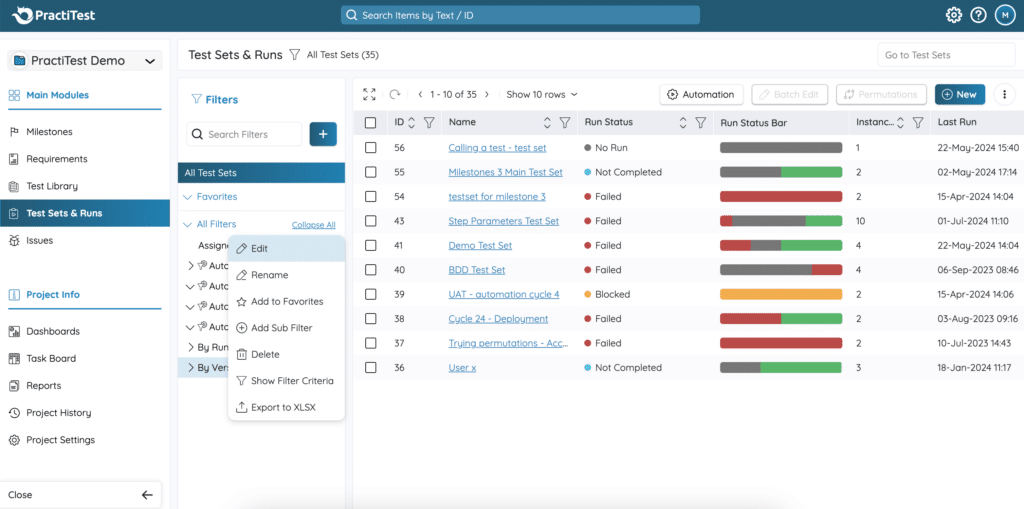 edit or delete filters