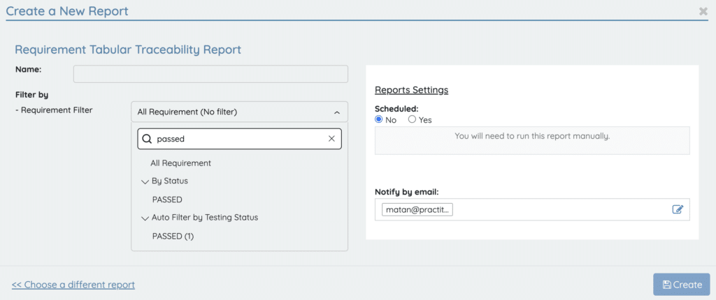 search for filter when creating a new report