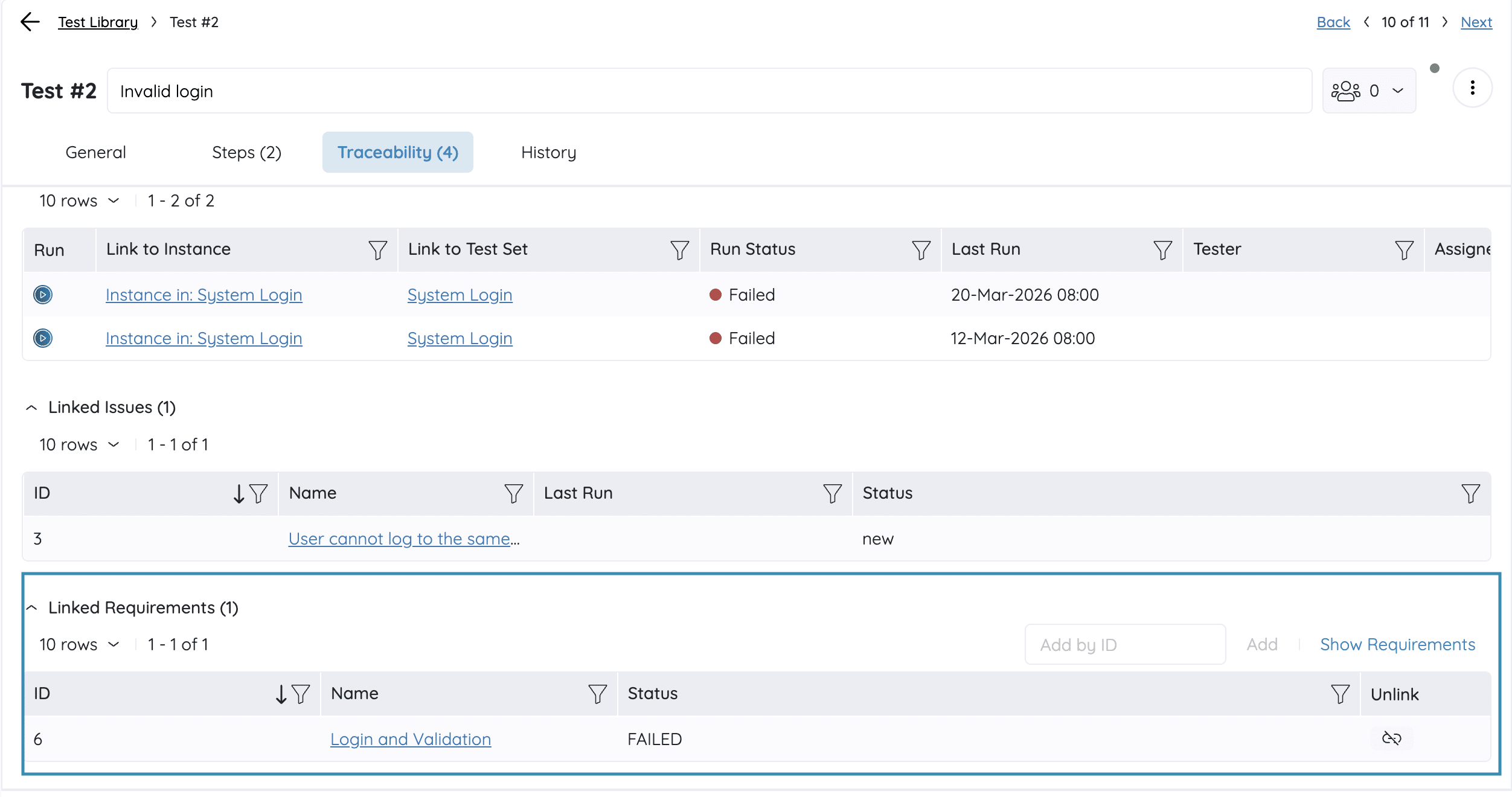 linked requirement to a test